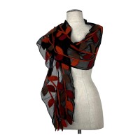 Black base Brown Orange and Maroon Leaf Scarf